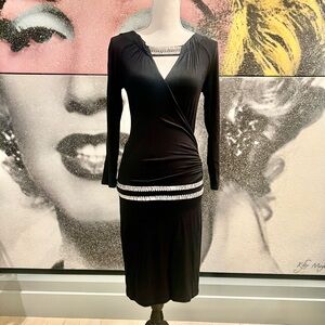 Cache Black Embellished Wrap Dress – Sleek, Sparkly & Stunning Sz XS